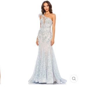 MACDUGGAL EMBROIDERED APPLIOUE FEATHERED ONE SHOULDER GOWN,Altered To Size 6